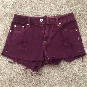 Maroon high rise shorts